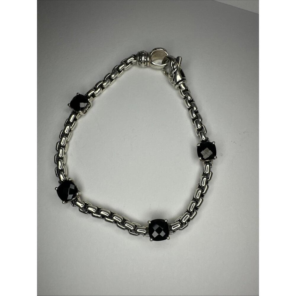 JAI Sterling Silver Box Chain Black Spinel Bracelet, 6-3/4"